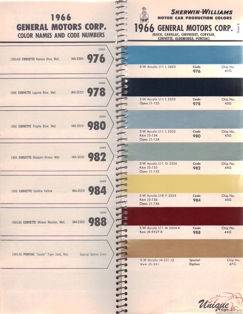 1966 General Motors Paint Charts Williams 6